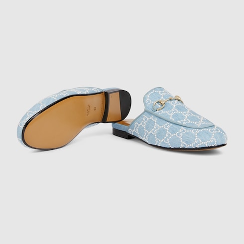 Women's Princetown slipper with pearls - light blue GG denim