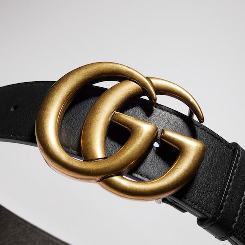 Wide Black Leather Women's Belt With Double G Buckle