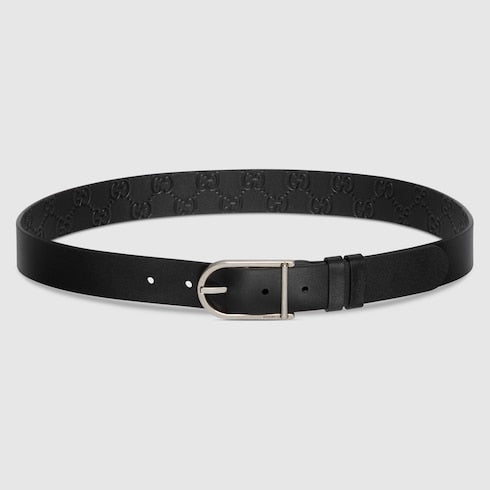 Reversible belt with rounded buckle - black GG leather and leather