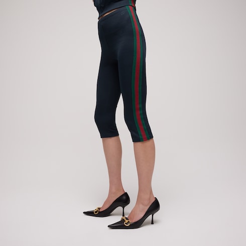 Rib cotton jersey pants with Web - blue