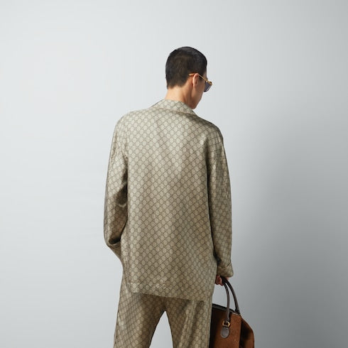 GG printed silk shirt - beige and ebony