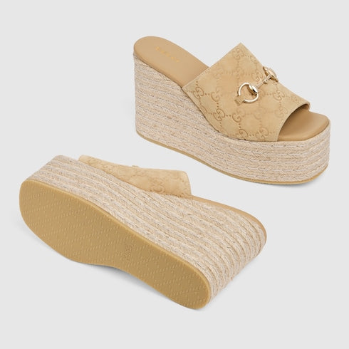 Women's platform espadrille with Horsebit - beige GG suede