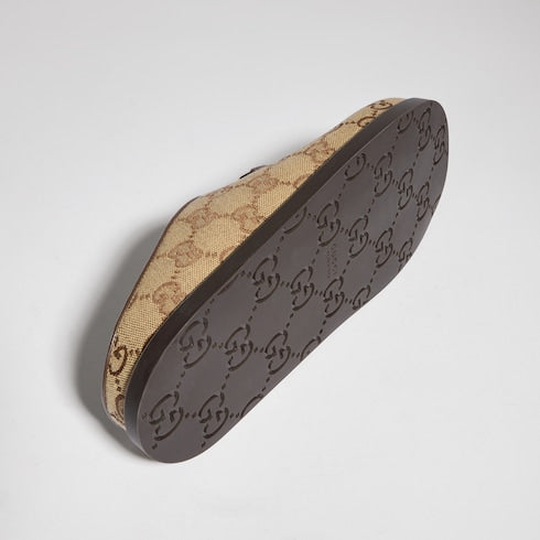 Women's mule with Horsebit - camel and dark brown GG canvas