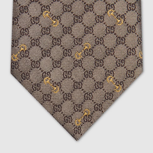GG silk jacquard tie - brown and camel