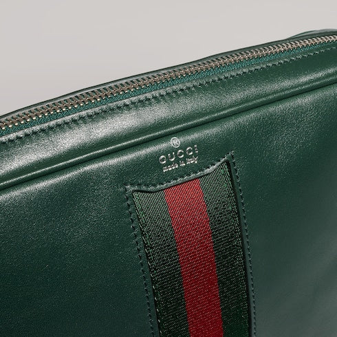 Web Trademark small crossbody bag - dark green leather