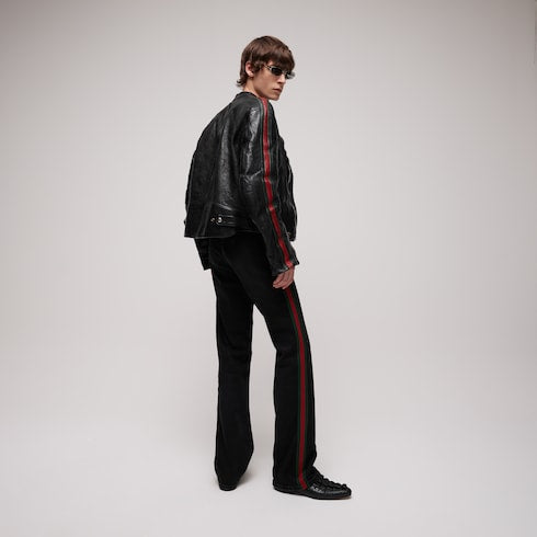 Buffalo leather biker jacket with Web - black