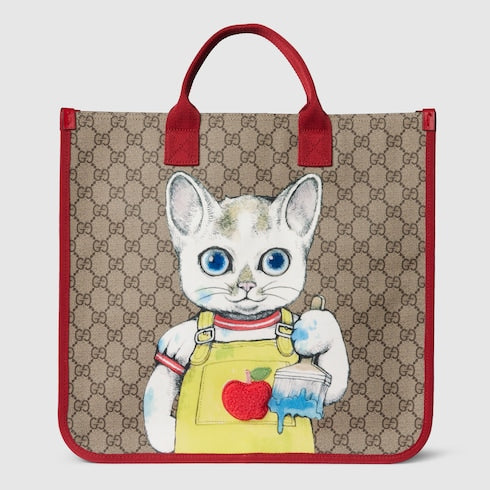 Children's GG tote bag with print - beige and brown GG Supreme