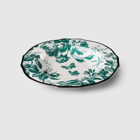 Green Herbarium Rim Soup Bowl, Set Of Two - Green