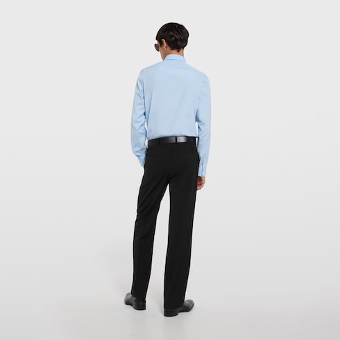 Cotton poplin shirt with embroidery - light blue