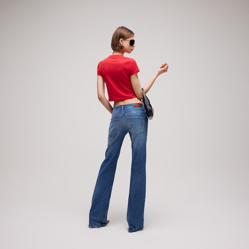 Cotton jersey T-shirt with devoré detail - red
