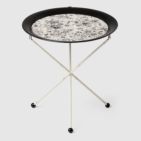 Gucci Flora Sketch print folding table - ivory and black metal