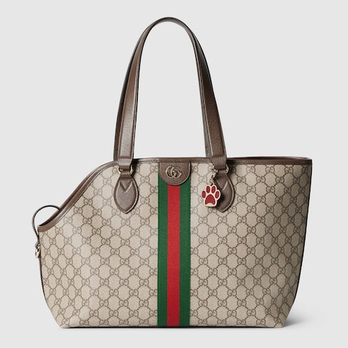 GG Monogram small pet tote bag - beige and dark brown fabric