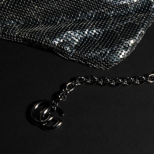 Metallic evening bag with charm - black and silver GG mesh