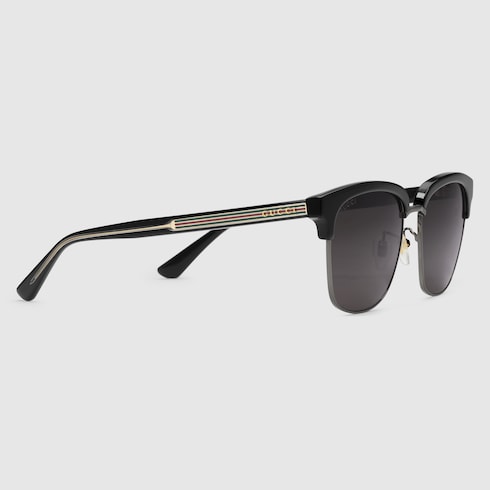 Shiny Black Ruthenium Metal Rectangular-Frame Sunglasses - Shiny Black Ruthenium Metal