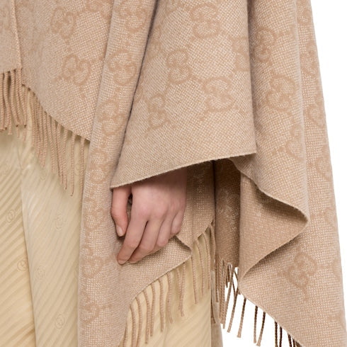 GG cashmere lamé cape - white and beige