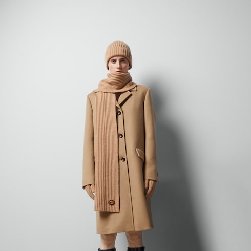 Wool cashmere hat with Double G - camel
