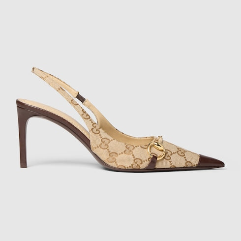 Women's Donna slingback pump - sand and brown GG canvas