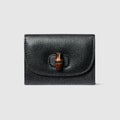 Card case with bamboo - black leather