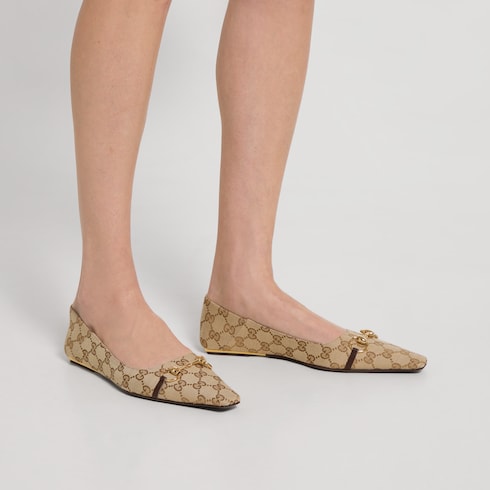 Women's Vittoria ballerina - sand and brown GG canvas