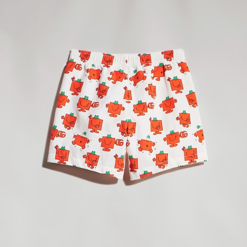 Children's nylon froissè swim shorts - white and red