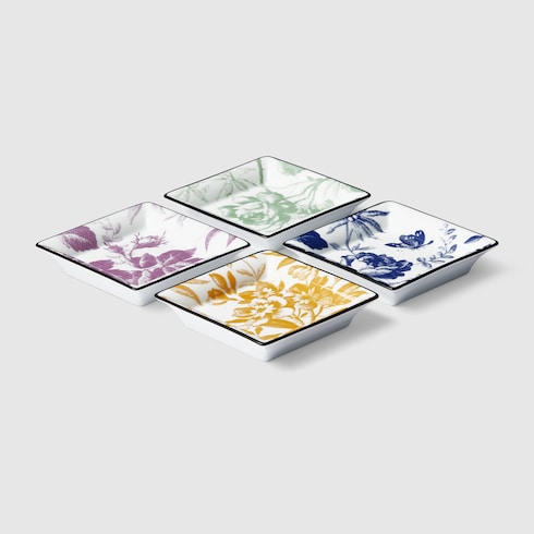 Herbarium print trinket tray set - white and multicolor porcelain