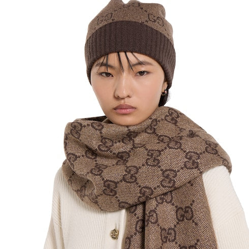 GG cashmere lamé scarf - brown and dark brown