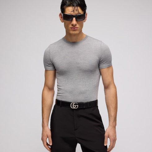 Cropped knit wool silk blend T-shirt - grey