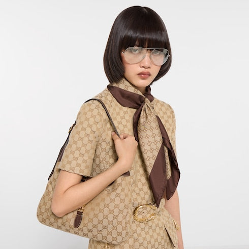 GG silk twill jacquard carré - brown and light brown