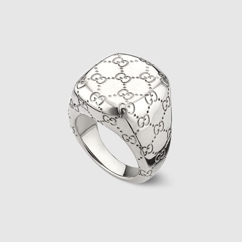 GG motif signet ring - palladium-toned brass