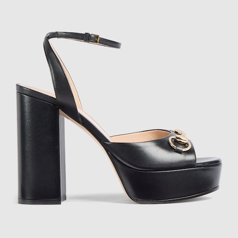 Women's Horsebit platform sandal - black leather