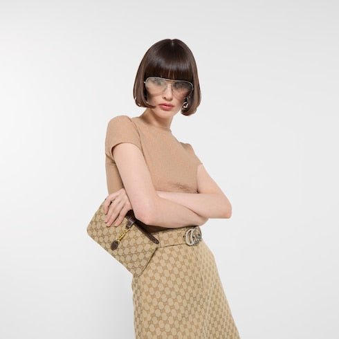 Gucci Jackie small pouch - sand and brown GG canvas