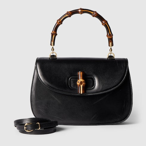 Gucci Bamboo 1947 medium bag - black hand-treated leather