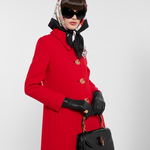 Leather gloves with Double G - black