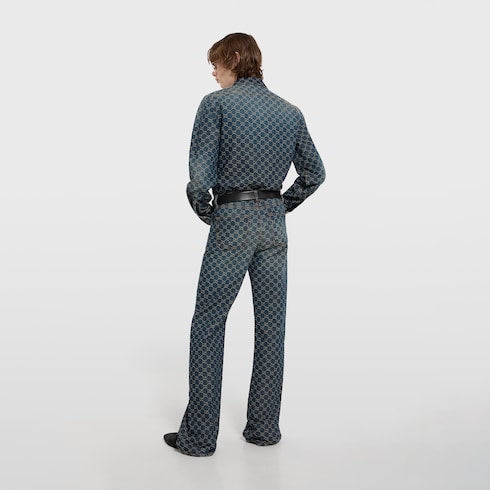 GG cotton denim jacquard shirt - blue