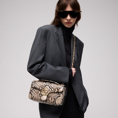GG Marmont python medium shoulder bag - natural