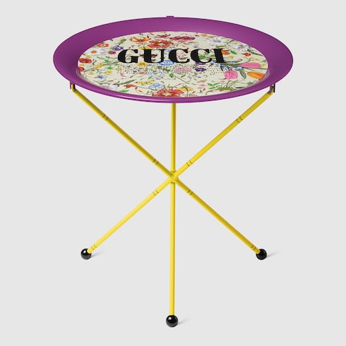Ivory / Purple Metal Flora Print Folding Tray - Ivory / Purple Metal