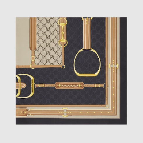 Printed silk twill carré - black