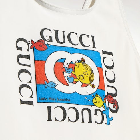 Children's jersey swimsuit with print - white