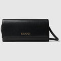 Wallet with strap and Gucci lettering - black leather