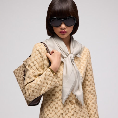 Double G silk wool shawl - ivory