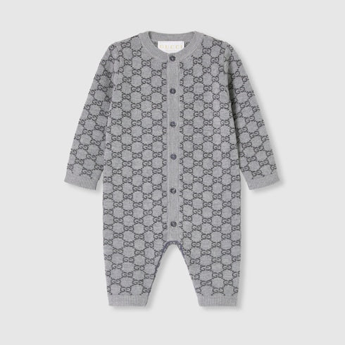 Baby GG wool jacquard one-piece - grey