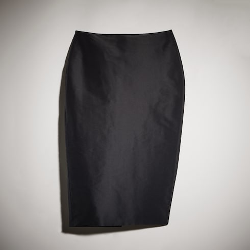 Fine silk faille midi skirt - black