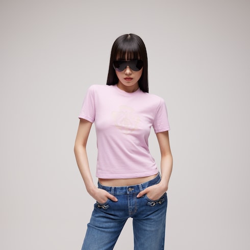 Cotton jersey T-shirt with Gucci crest - light pink