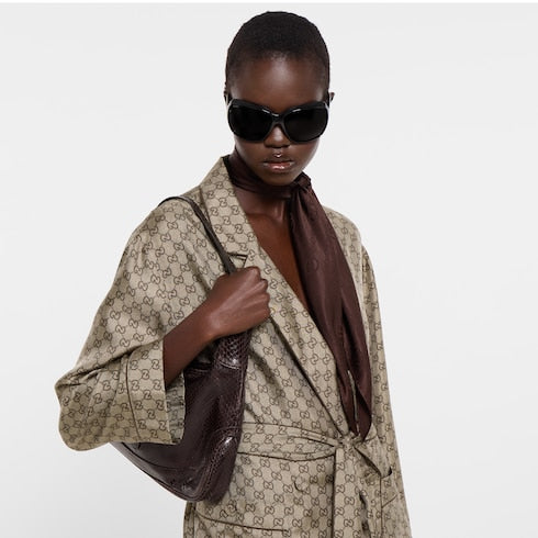Interlocking G chain silk carré - brown