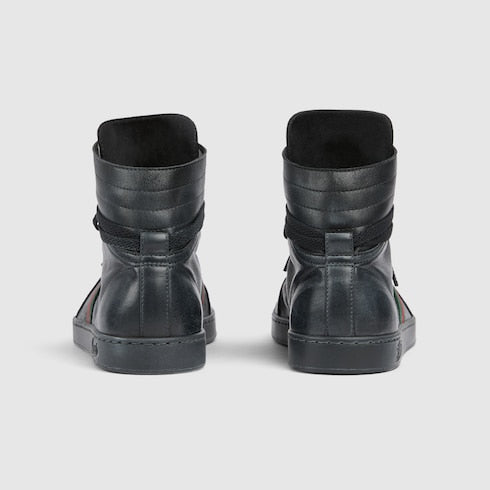 Men's Stretch high-top sneaker - black leather