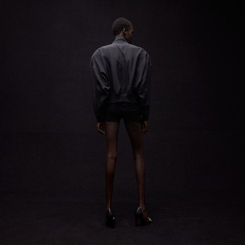 Silk poplin zip jacket - black