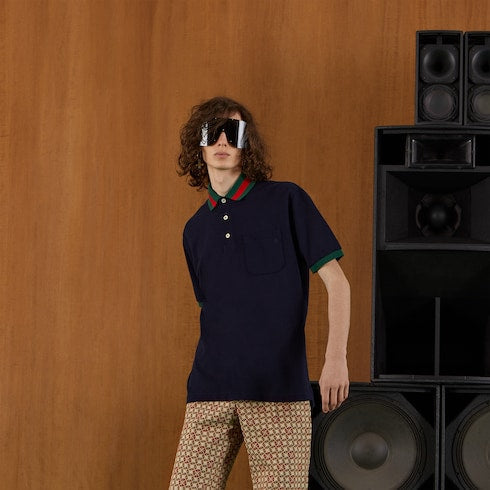 Cotton piquet polo with Web collar - navy