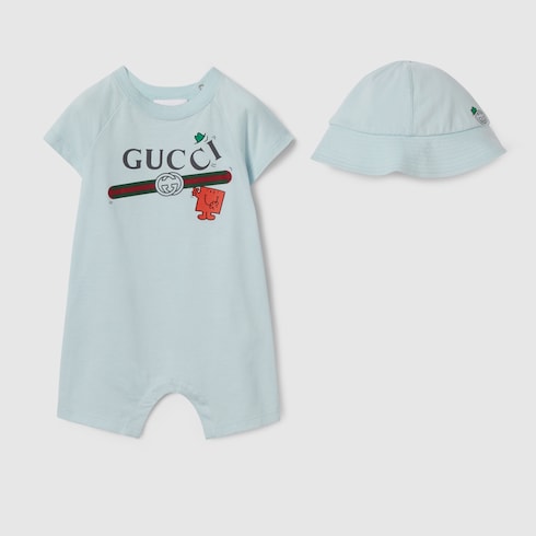 Baby cotton two-piece gift set with print - light blue