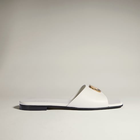 Women's slide sandal with Double G - white leather