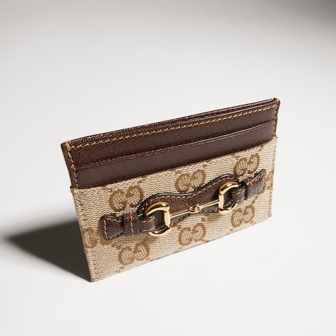 Card case with Horsebit - sand and brown GG canvas